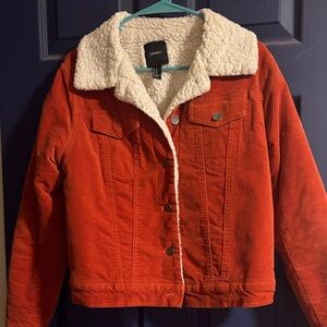 Forever 21 Women's Rust Teddy Jacket with Cream Lining
